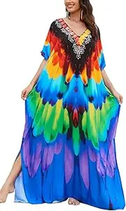 [YouKD] Roomy Kaftan Dress Bohemian Beach Bikini Cover Ups Plus Size Robe for Women Bathrobes Homewear