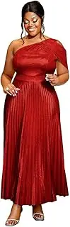 [AOMEI] Womens Sparkly Metallic Flowy Pleated Dress One Shoulder Empire Waist Long Shimmer Gowns and Evening Dresses