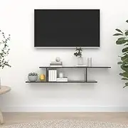 Wall-Mounted TV Shelf High Gloss Grey Engineered Wood Floating Shelves Set for Kitchen Bathroom Decor Rustic Ledges Solid Shelf 125x18x23 cm