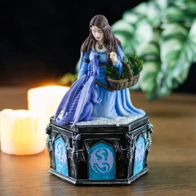 Dragon & Lady Friendship Winter Themed Trinket/Box by ANNE STOKES