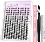 VEYESBEAUTY Lash Clusters Kit Individual Eyelash Extensions Kit Thin & Invisible Band DIY False Eyelashes Newbie's Five-Second Series, Manga 8-18mm Mixed Length with Bond&Seal Remover Applicator