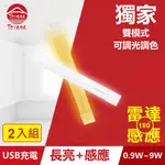 TOYAMA特亞馬TS1磁吸USB充電可調光雙模式長亮＋感應LED燈0.9W~9W 2入組(雙模式 長亮照明、感應照明)