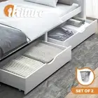 Oikiture Storage Drawers Trundle for Wooden Bed Frame Base Timber White 2X