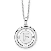 Sterling Silver White Ice Rhodium-Plated 18 Inch Diamond Letter F Initial Necklace With 2 Extender