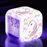 Kids Unicorn Night Light Alarm Clock with 4 Sided Design, Glow, 9 LED Colors