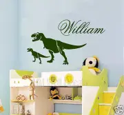 CUSTOMISE NAME & 2 T-REX Dinosaurs wall sticker Removable Wall Decal Mural