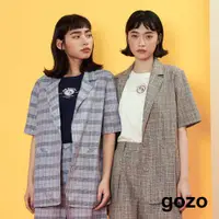 在飛比找蝦皮商城優惠-【gozo】老派格紋短袖西裝外套(深藍_F)｜女裝 顯瘦 休