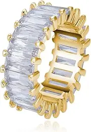 [JMLOON] 14K Gold Plated Eternity Ring, Emerald Cut Cubic Zirconia CZ Eternity Band, Cubic Zirconia CZ Wedding Ring for Women Men