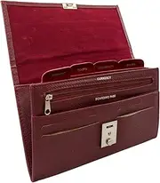 [Woodland Leathers] Passport Holder, Faux Leather Passport Holder Travel Wallet, Travel Document Wallet Organiser with RFID Credit Card Slot and Key Lock, Burgundy, 22x15 cm, Modern