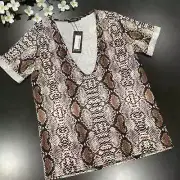 Nasty Gal Riley Snake Low Voop Neck Tee T Shirt Top Python Animal Print
