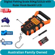 Digital Fishing Scale 50Kg/110Lb with Ruler Hook Backlit LCD Luggage & Hanging S