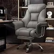 SJZNOI Big and Tall Office Chair Wide Seat Ergonomic Leather Executive Desk Chair with Leg Rest, Heavy-Duty 250kg Adjustable Height Computer Gaming Chairs Grey