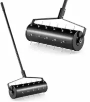 Garden Rolling Lawn Aerator, Manual Grass Spikes Roller Removable Steel Hand