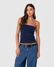 EDIKTED Womens Built In Bra Tube Top NAVY