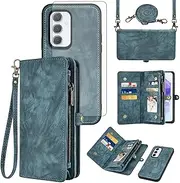 [Asuwish] Mobile Phone Case for Samsung Galaxy A55 5G Case with Strap Film Protective Film Card Slot Foldable Leather Flowers Wallet Stand A 55 55A A555G Mobile Phone Cases Protective Wallet Cover Phone