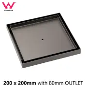 Gun Metal 200mm Large Square Tile Insert Shower Grate Floor Drain 80mm Outlet