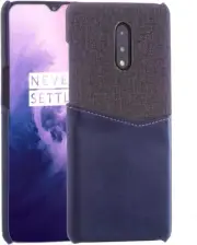 Card Wallet Plastic Phone Case Compatible with OnePlus 7. Fabric Texture (Blue)