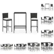 Bar Set Poly Rattan Black/Grey 130/70 cm Table Length 3/5/7 Piece vidaXL