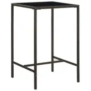 Garden Bar Table Brown 70x70x110cm Wicker Rattan Glass Garden Patio Dining Side
