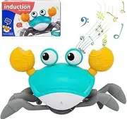 Crawling Crab Toy, Infant Tummy Time Baby Toys, Fun Interactive Dancing Walking Moving Toy Babies Sensory Induction Crabs with Music (Green)