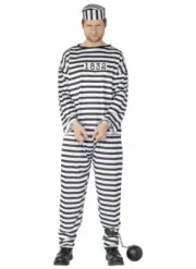Convict Prisoner Striped Jail Criminal Outlaw Robber Fancy Dress Up Costume