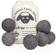 Budieggs Wool Dryer Balls Dark Grey XL 6-Pack, 100% New Zealand Organic Fabric Softener for 1000+ Loads, Baby Safe & Hypoallergenic, Reduce Wrinkles & Shorten Drying Time Naturally (6pcs Grey-XL)