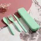 3Pcs Wheat Straw Dinnerware Set Travel Portable Tableware Knife Fork Spoon Se SN