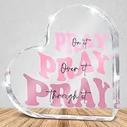 Pink Desk Accessories - Religious Plaques Christian Woman Decor Gifts - Pink Bedroom Decor - Pink Room Accessories - Christian Gifts For Women, Pray On It Over It Acrylic Sign