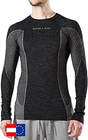 [Merino & More] Merino Shirt Men's Long-Sleeved Functional Underwear Merino Wool T-Shirt Long Black/Grey