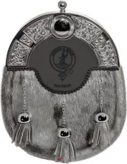Davison Dress Sporran 3 Tassels Studded Celtic Arch Scottish Clan Crest