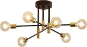 wenppran Industrial Bedroom E27 Ceiling Lights Modern Suspension Living Room Chandelier Black Metal Sputnik Ceiling Light 180° Adjustable Angle 6 Lights Semi-Inkasso Semi Recessed Candlestick