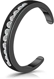 [Hoops & Loops] 925 Sterling Silver Channel Cubic Zirconia CZ Adjustable Open Toe Ring