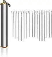 HAIKING Sewing Needles Set, 24 Pcs Self Threading Needles and 1 Pcs Stainless Steel Sewing Needle Storage Case for Stitching, Embroidery, Storing Sewing Needles, DIY Crafts (Multi Size)