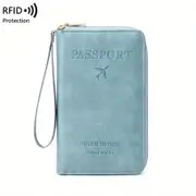 Travel Wallet Phone Holder Clutch Travel Purse with Wrist Strap and Zipper,Lightblue