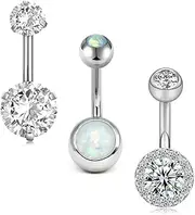 [Briana Williams] Surgical Stainless Steel Belly Button Rings Short for Women Girls 14G Navel Barbell CZ Opal Body Piercing Jewelry Belly Ring Bar 6mm 10mm
