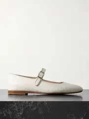 [Le Monde Béryl] Le Monde Béryl - Ostrich-effect Leather Mary Jane Ballet Flats - Ivory - IT42 IT 42 Ivory