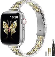 [MioHHR] Metal Bands Compatible Apple Watch Band 45mm 44mm 42mm 41mm 40mm 38mm, Solid Stainless Steel Replacement Wristband Strap for iWatch Band SE Series 7 6 5 4 3 2 1