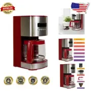 Stylish Red 12 Cup Drip Coffee Maker with Programmable Timer & Aroma Feature