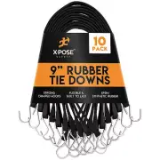 Rubber Bungee Cords with Hooks 10 Pack 9 Inch (18” Max Stretch)