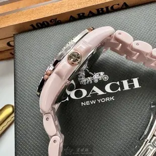 COACH手錶, 女錶 38mm 粉紅圓形陶瓷錶殼 粉紅中三針顯示, 鑽圈錶面款 CH00161
