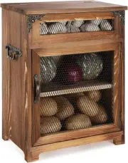 Wooden Potato and Onion Storage Bin - & Garlic Small, Rustic
