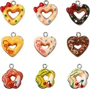 [DanLingJewelry] 45Pcs Love Heart Shaped Resin Donut Charms Baking Theme Cherry Bowknot with Doughnut Cute Sweet Food Charms for Jewelry Making DIY
