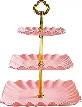 3 Tiers Dessert Stand, Tiered Dessert Stand, Cake Display Stand, Cupcake Stand with Metal Handle, Afternoon Tea Stands for Birthday Wedding Party(Pink)