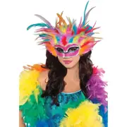 Rainbow Feather and Sequin Masquerade Mask