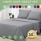 1500TC 4PCS Single/KS/Double/Queen/King Bed Flat Fitted Sheet Set Pillowcase Bed