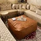 Leather Ottoman Moroccan Boho Pouffe Footrest Unstuffed Brown Luxurious