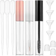 Pack of 12 Empty Mascara Bottle Set, 10 ml, Eyelash Brush with Container, Refillable Eyelashes, Cream Bottle, Lip Gloss Tube, Eyeliner Tube with Transfer Funnel for Travel, Beauty Shops (Multi-Colour)
