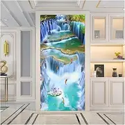 Door Stickers Waterfall Scenery DIY Door Sticker Home Decoration Wall Stickers Kitchen Art Mural PVC Wallpaper (Size : 77x200cm)