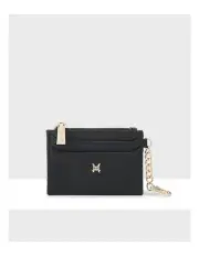 [Madison Accessories] Hannah Zip Card Case with Chain Clip in Black