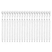 20Sets 2.5mm Fold Over Cord Ends with Clasps and Extension Chain, Silver